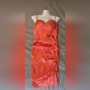Orange rushed heart shaped adjustable spaghetti strap dress